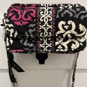Vera Bradley Quilted Patterned Crossbody Wallet  - Black, White & Pink Accents